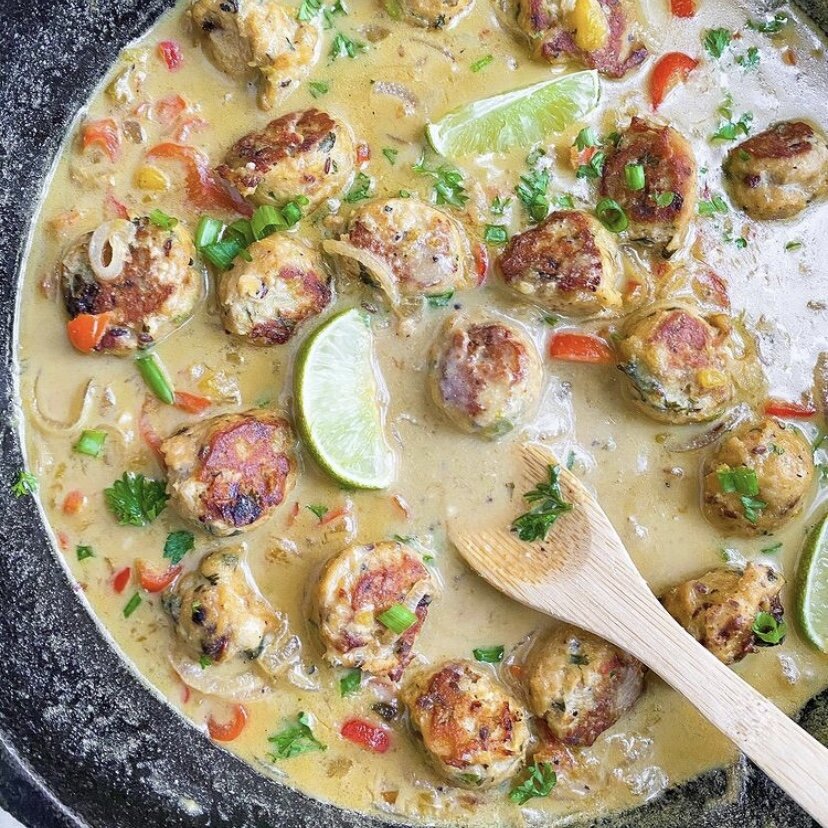 Thai Mango Lime Green Curry  Meatballs